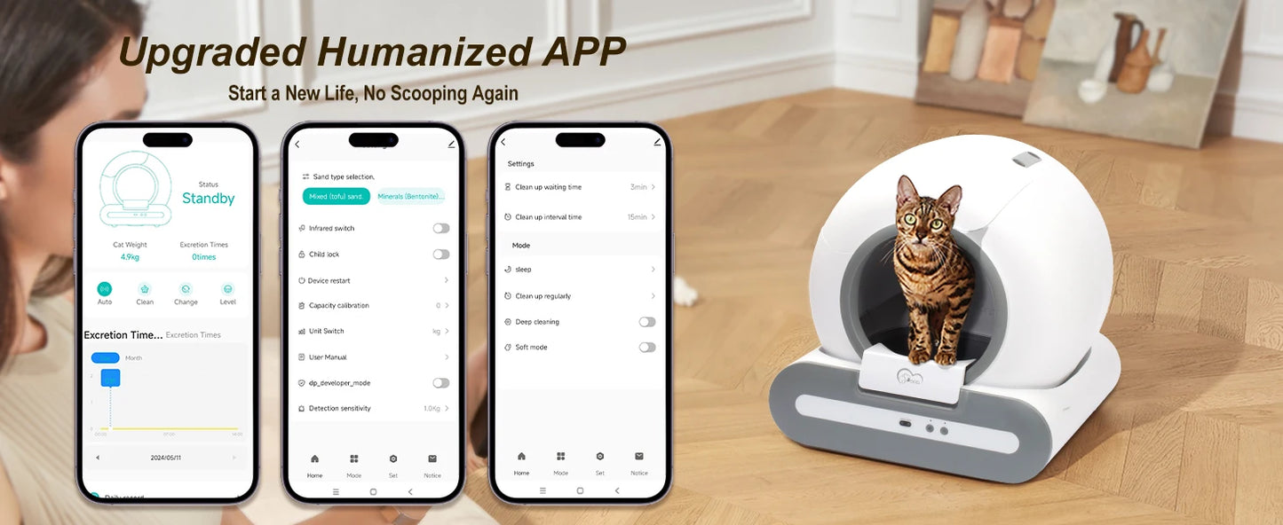 Automatic Cat Litter Box with Smart App Control and Litter Mat
