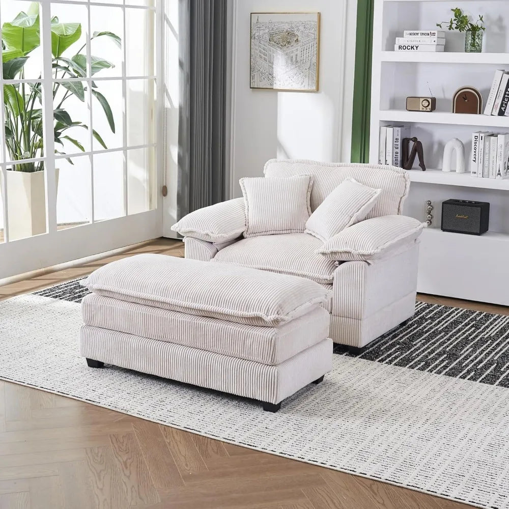 Modern Corduroy Lounge Sleeper with Pillow