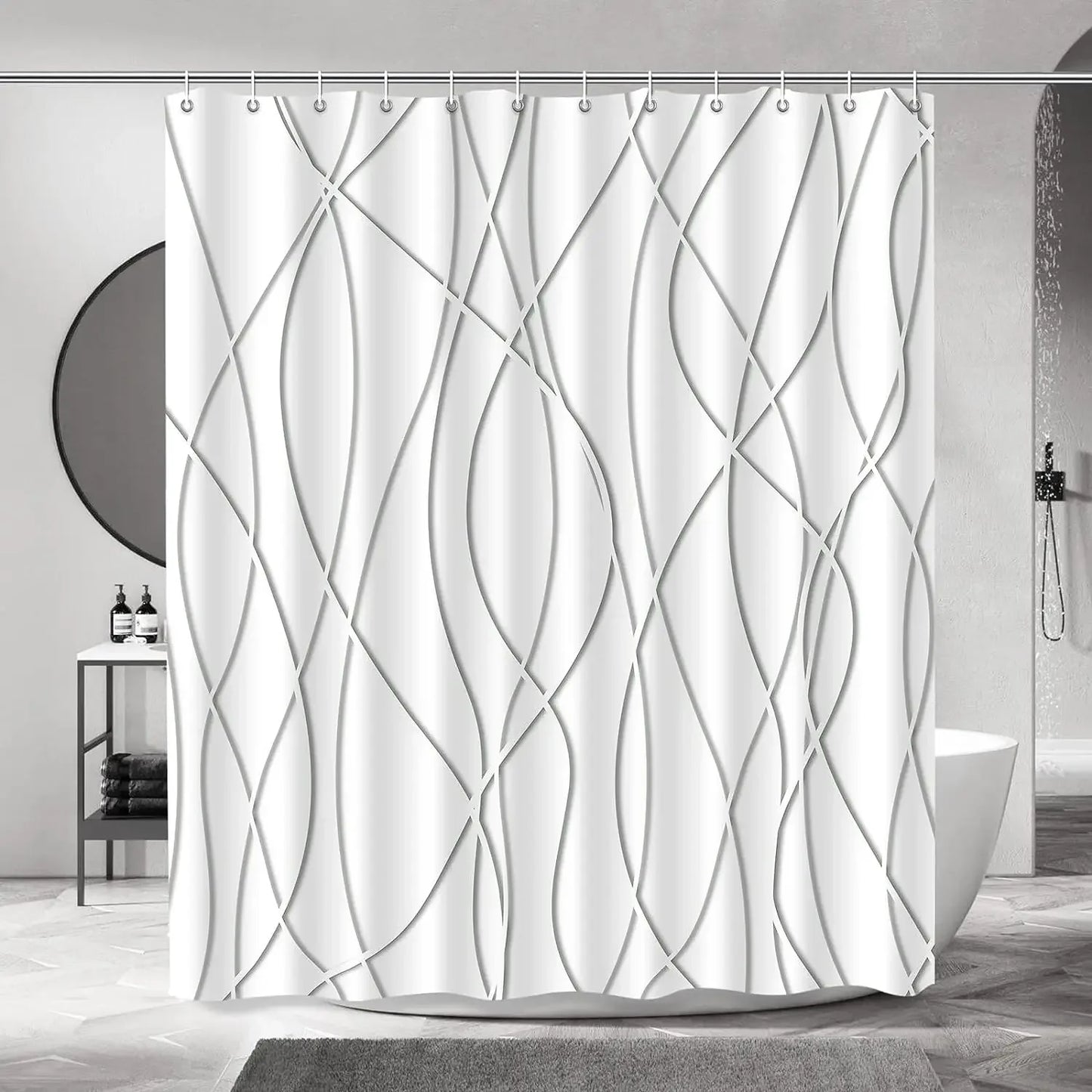 Modern Gradient Stripe Shower Curtain with Hooks