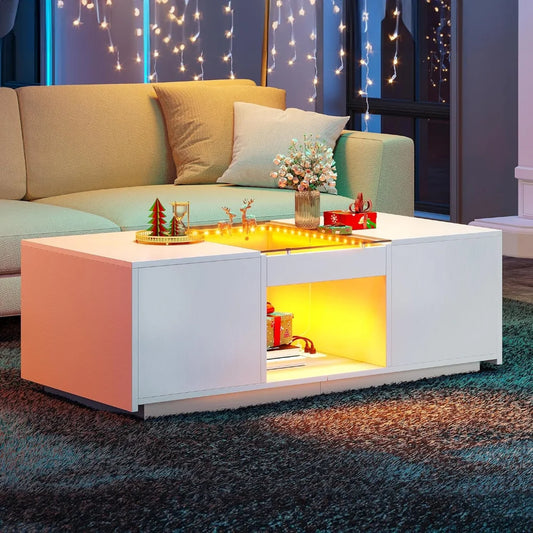 2 in 1 LED Coffee Table with Two Drawers