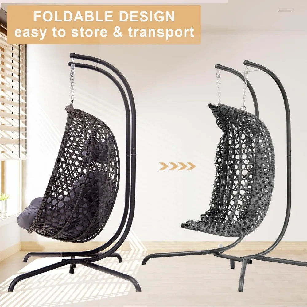 Wicker Hammock Double Swing Chair with Cushions