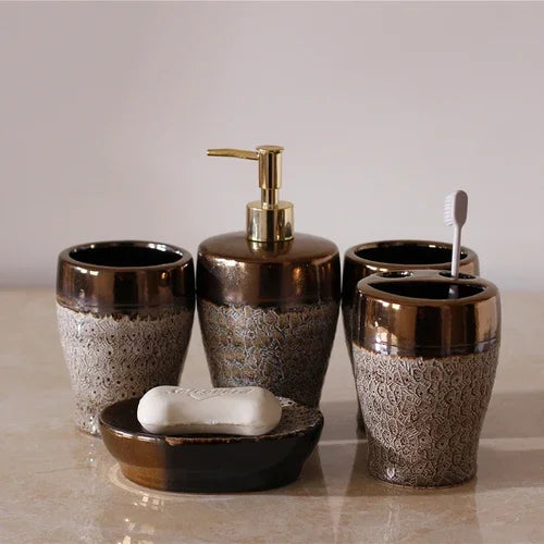 European Inspired Retro Ceramic Bathroom Accessory Set