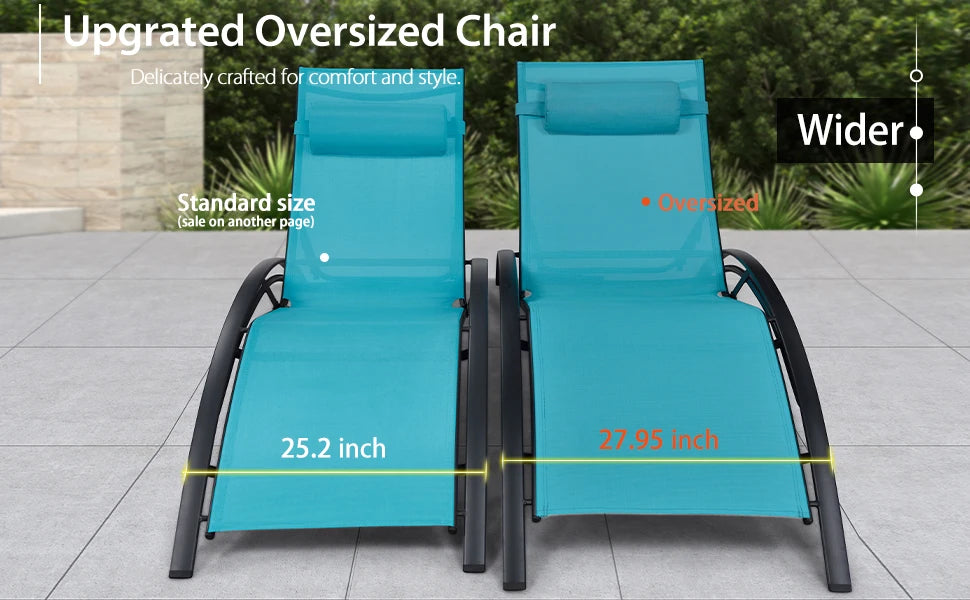 Oversized Lightweight Chaise Lounge Set with 2 Side Tables