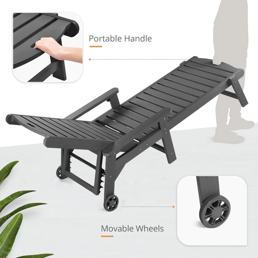 Wood Chaise Lounger with Wheels