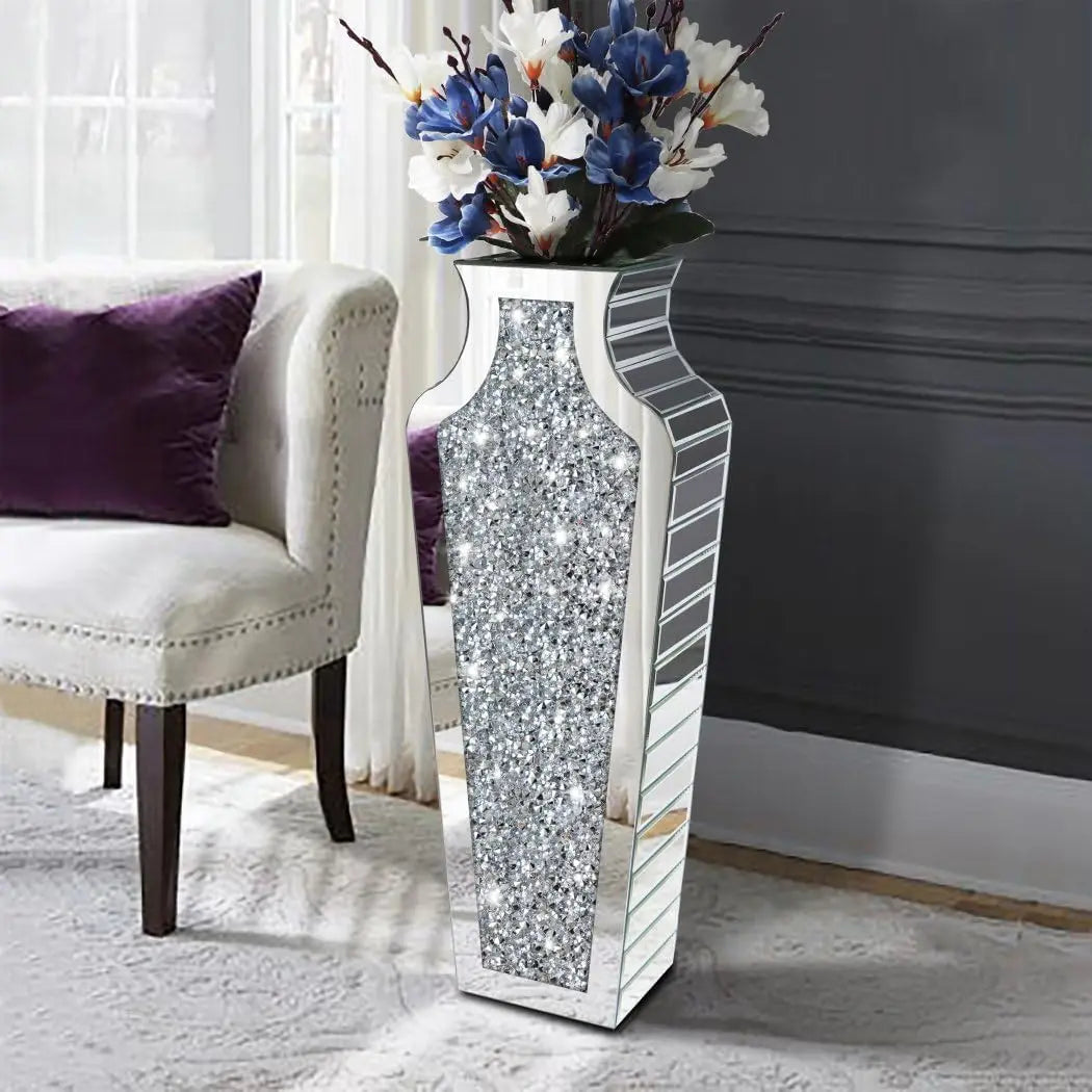 27" Luxurious Crushed Diamond Mirror Floor Vase