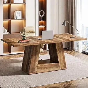 Modern Wooden Faux Marble Executive Desk