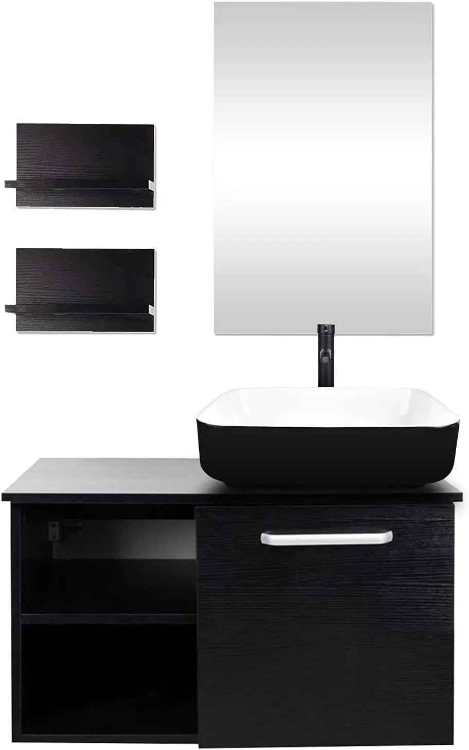 Modern 28" Wall Mounted Bathroom Vanity with Ceramic Sink, Mirror, and Faucet, Full Set