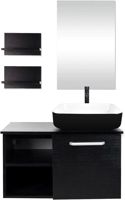 Modern 28" Wall Mounted Bathroom Vanity with Ceramic Sink, Mirror, and Faucet, Full Set