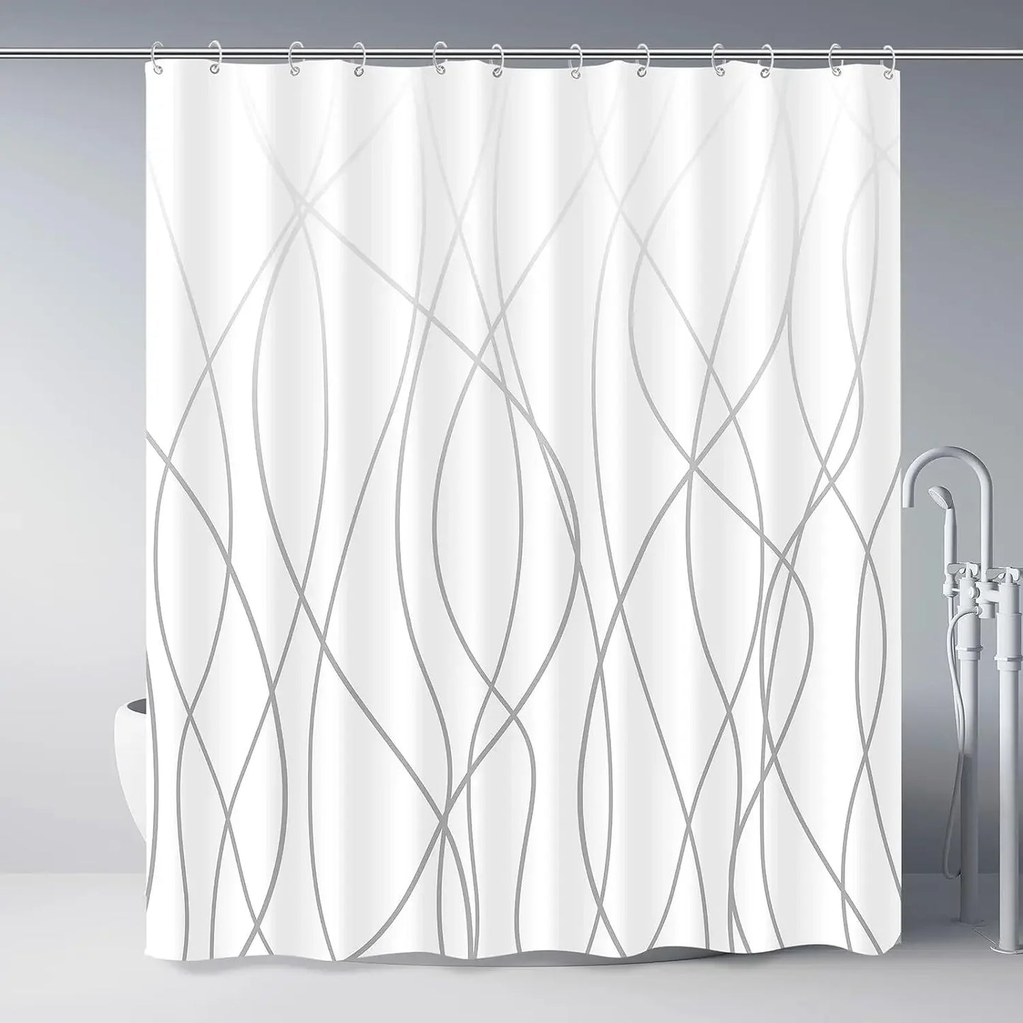 Modern Gradient Stripe Shower Curtain with Hooks