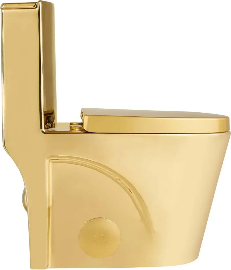Contemporary Luxury Gold Compact One-Piece Toilet