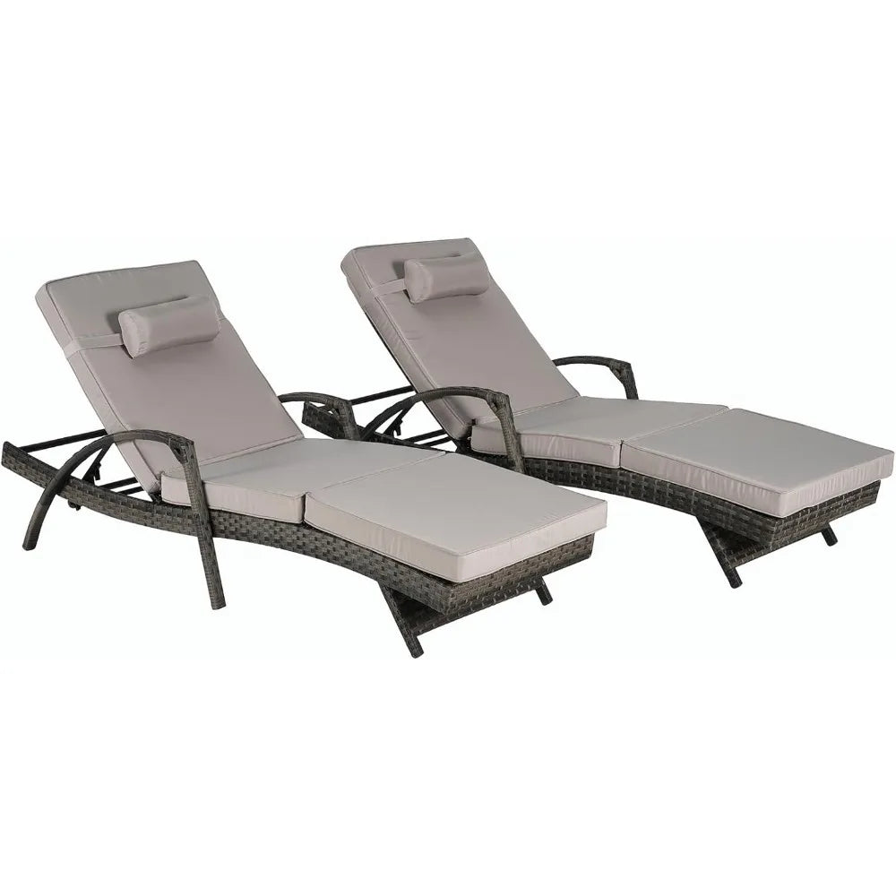 Rattan Chaise Lounge Chair with Adjustable Backrest and Cushions