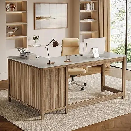 Faux Marble Top L-Shaped Executive Desk