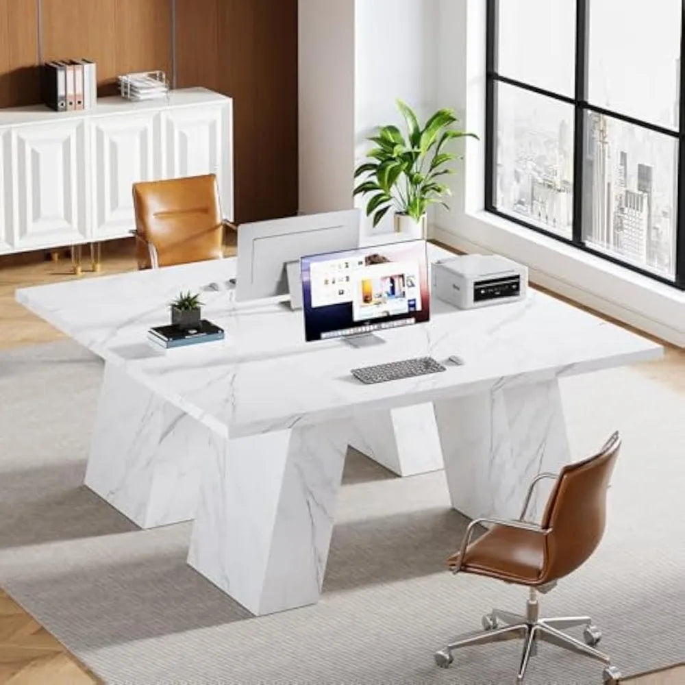 Modern Wooden Faux Marble Executive Desk