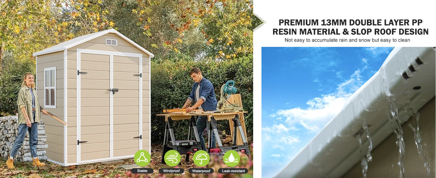 Resin Storage Shed with Floor, Window, and Double Lockable Doors