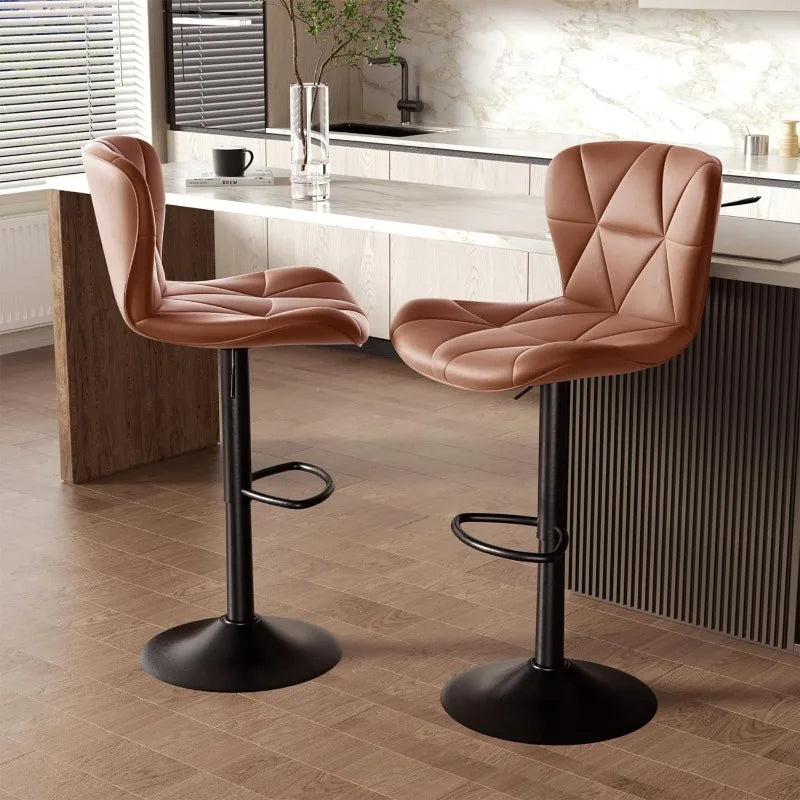Modern Ergonomic Design Leather Swivel Bar Stools Set