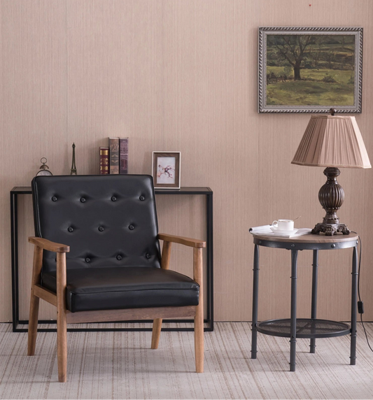 Modern Retro Wooden Leather Chair