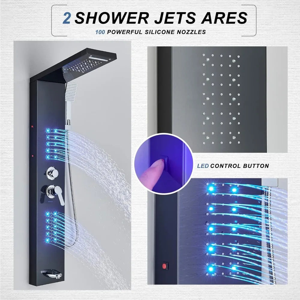 Modern Stainless Steel LED Shower Panel Full System Set