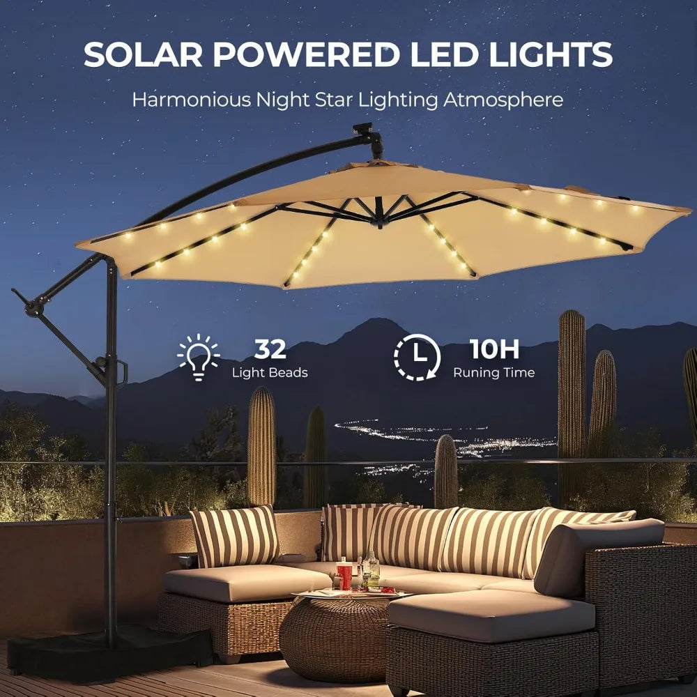 Round Cantilever Patio Umbrella with Solar LED Lights