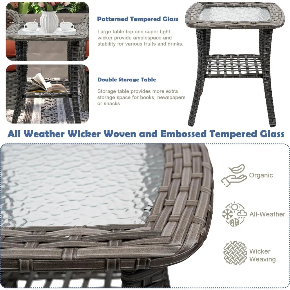 Swivel Rocker Wicker Chair Set