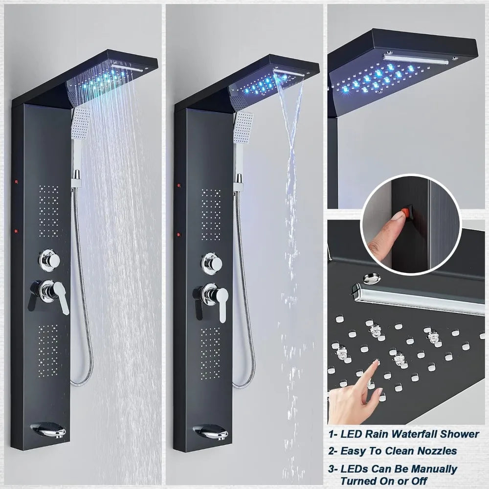 Modern Stainless Steel LED Shower Panel Full System Set
