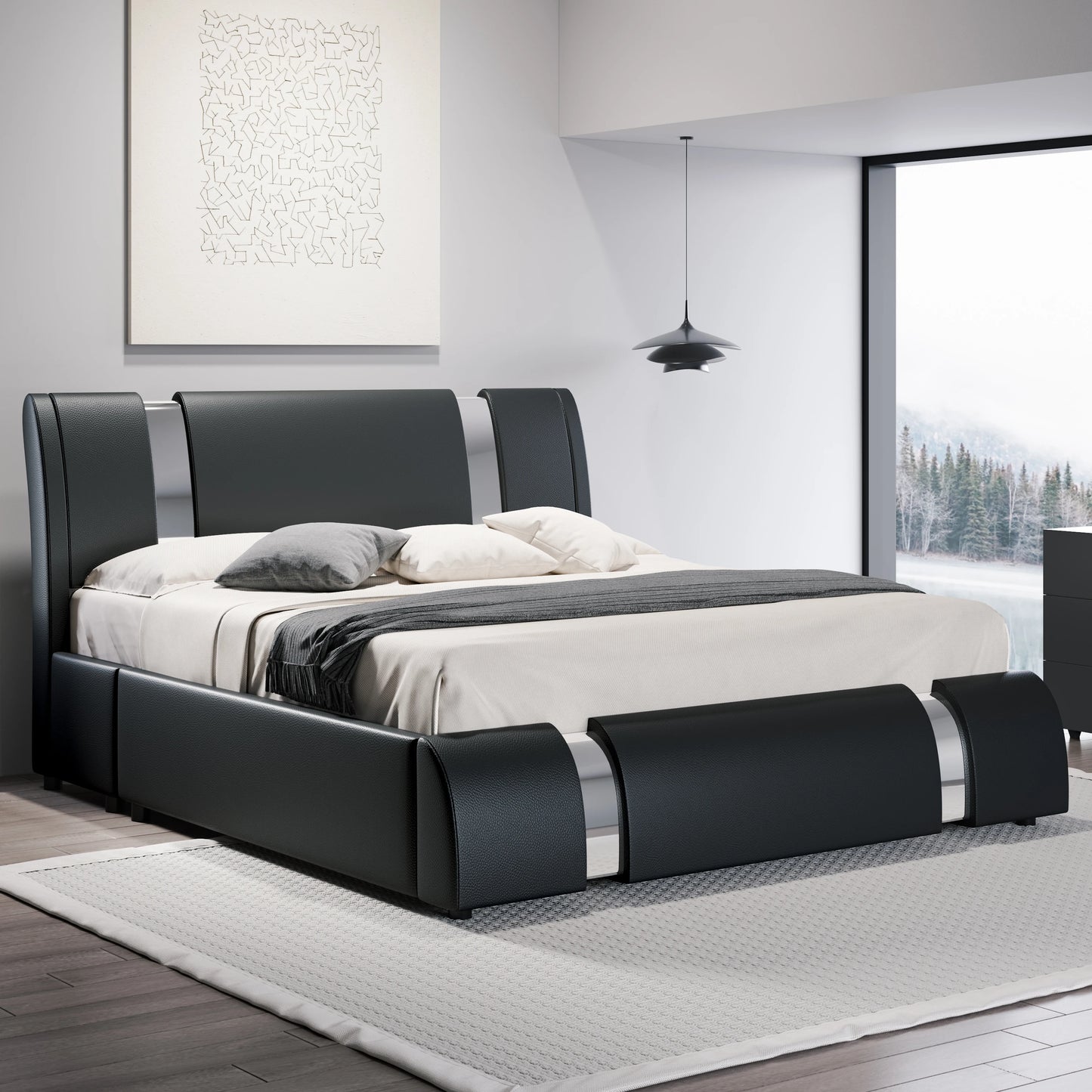 Modern Faux Leather Bed Frame