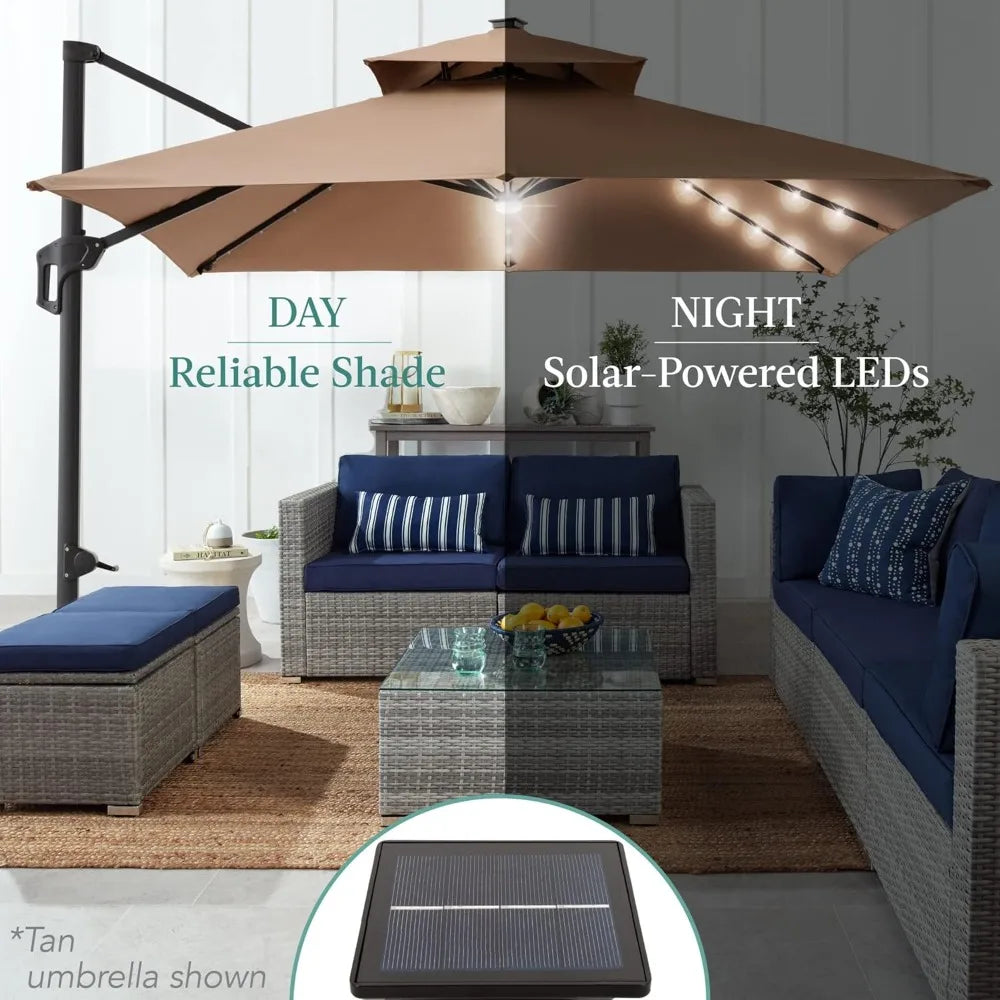 Tier Square Cantilever Patio Umbrella with Solar LED Lights