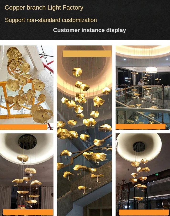 Golden Copper Lotus Leaf Chandelier