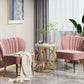 Modern O- Shaped Gold Metal Base Round End Table with Thick Wood Top