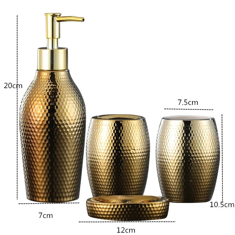 Sleek Ceramic Gold Bathroom Accessory Set