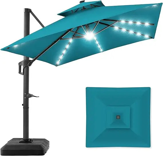 Tier Square Cantilever Patio Umbrella with Solar LED Lights