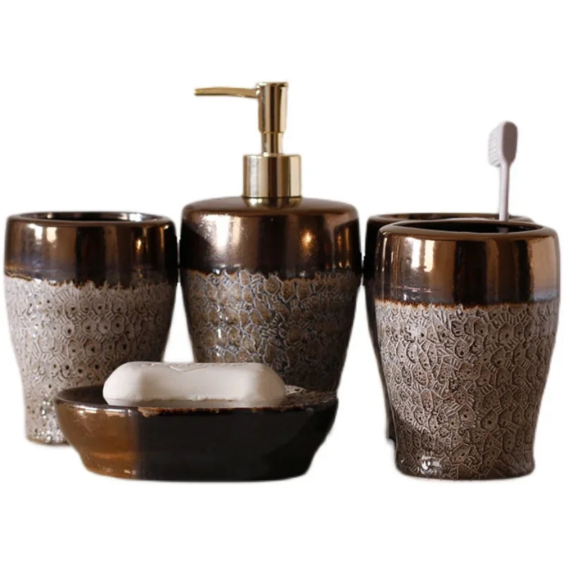 European Inspired Retro Ceramic Bathroom Accessory Set