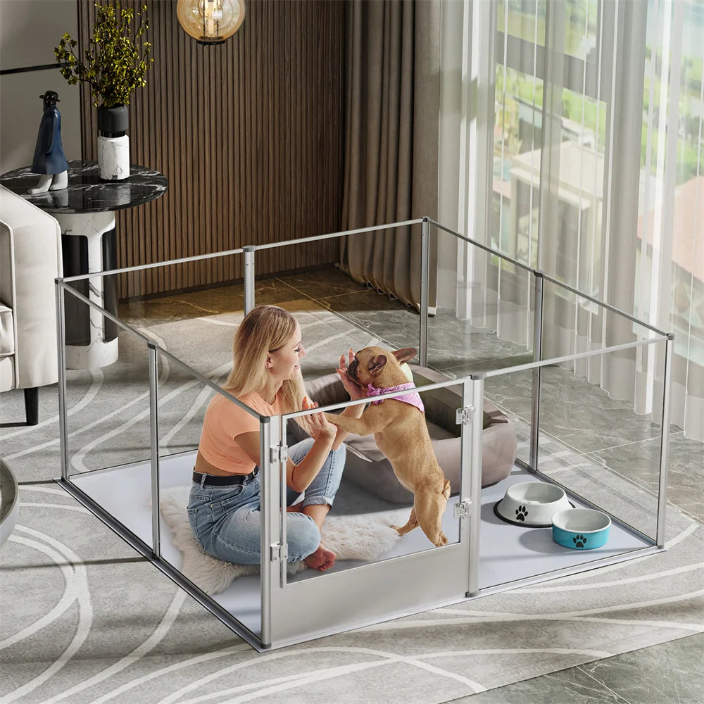 Transparent Acrylic Dog Playpen with Waterproof Pad