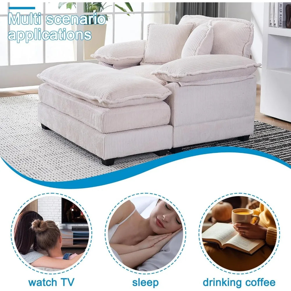 Modern Corduroy Lounge Sleeper with Pillow