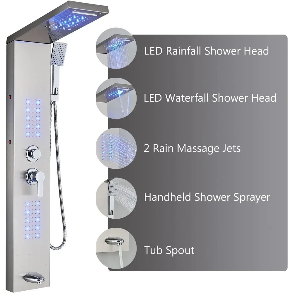 Modern Stainless Steel LED Shower Panel Full System Set