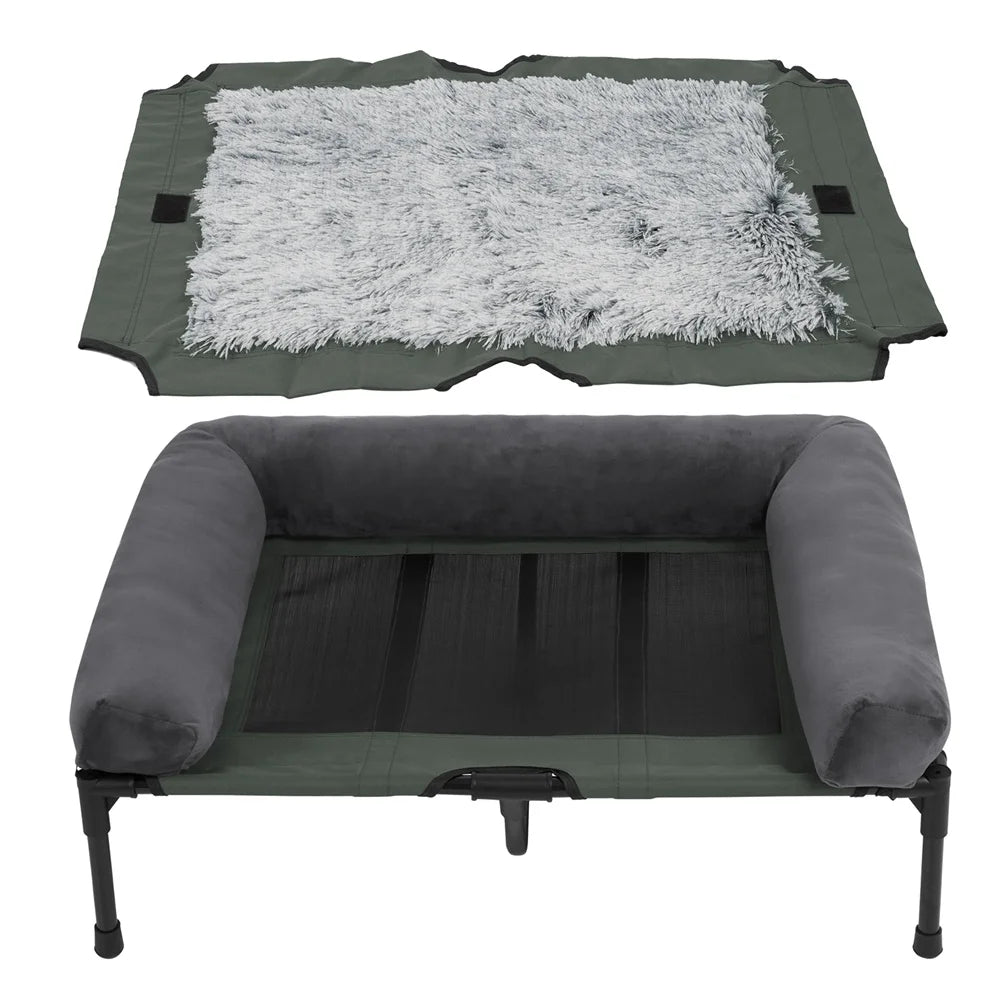 Elevated Dog Bed with Cooling Breathable Mat and Soft Plush Mat