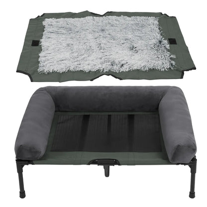 Elevated Dog Bed with Cooling Breathable Mat and Soft Plush Mat