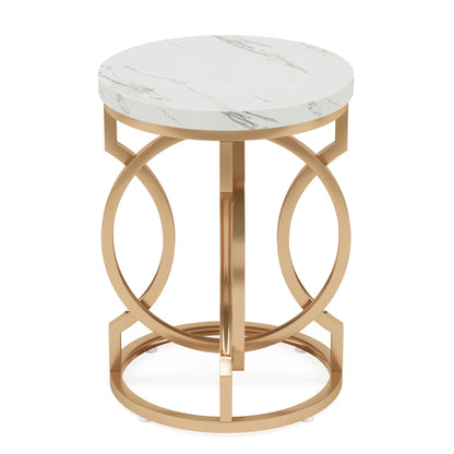 Modern O- Shaped Gold Metal Base Round End Table with Thick Wood Top
