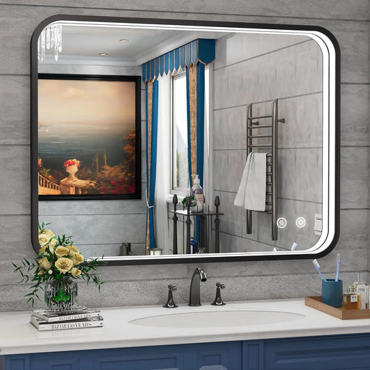 LED Smart Technology Function Black Frame Vanity Mirror