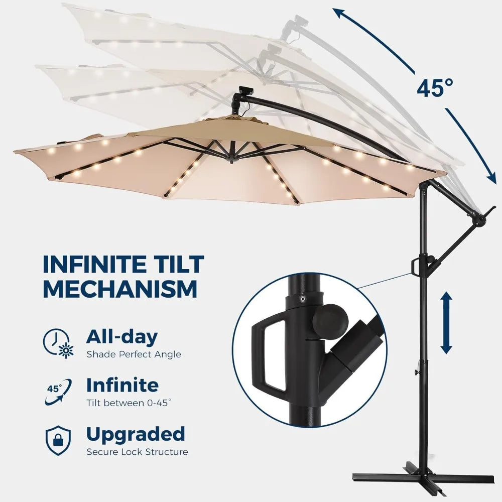 Round Cantilever Patio Umbrella with Solar LED Lights