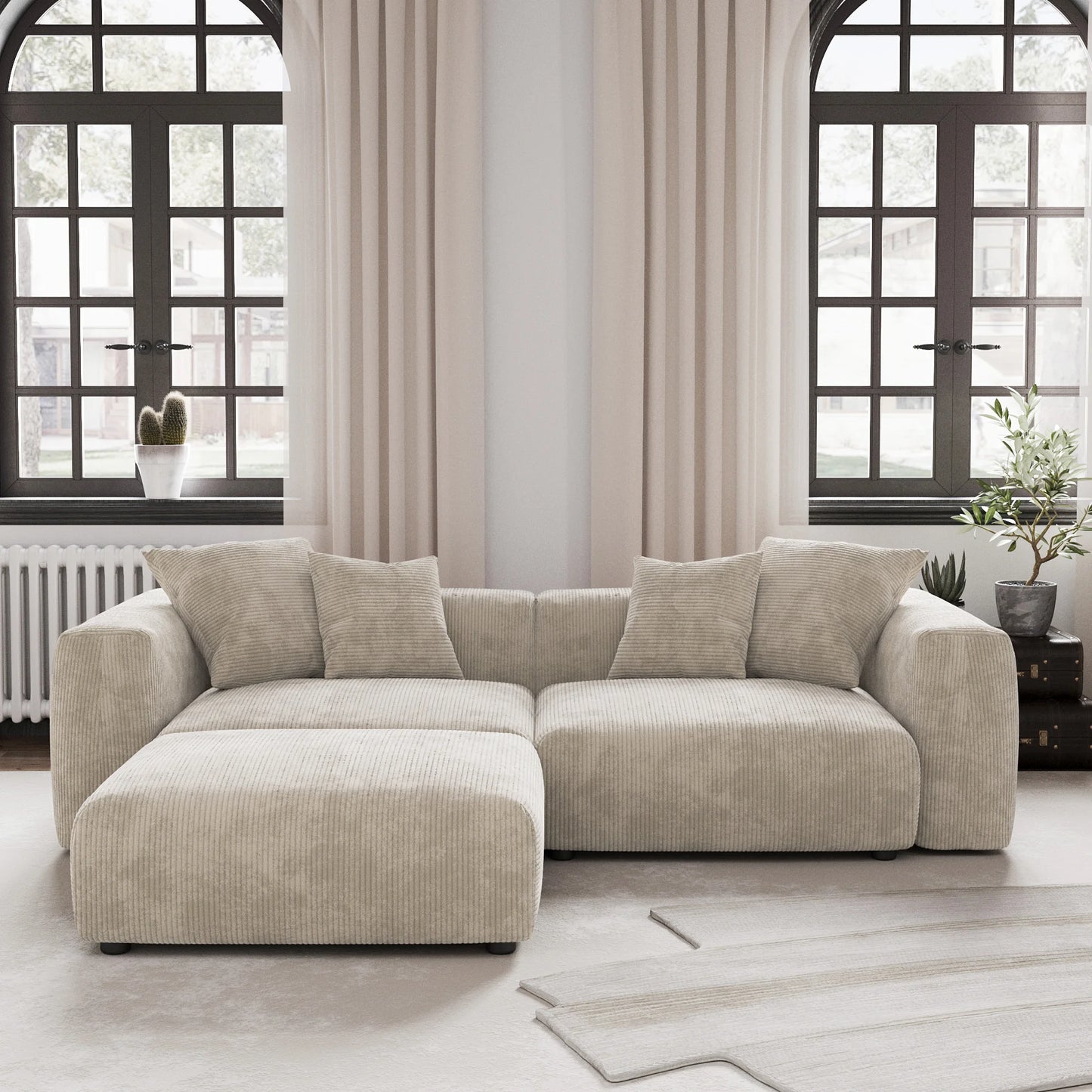 Modern Corduroy Fabric Sectional Couch with Pillow