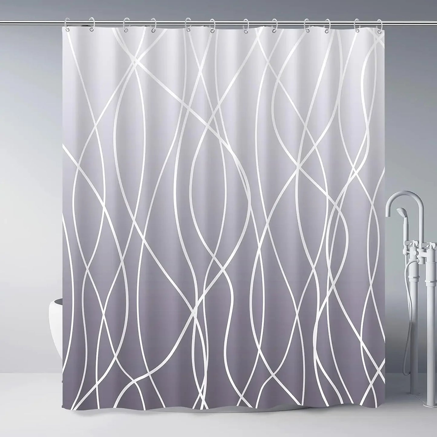 Modern Gradient Stripe Shower Curtain with Hooks