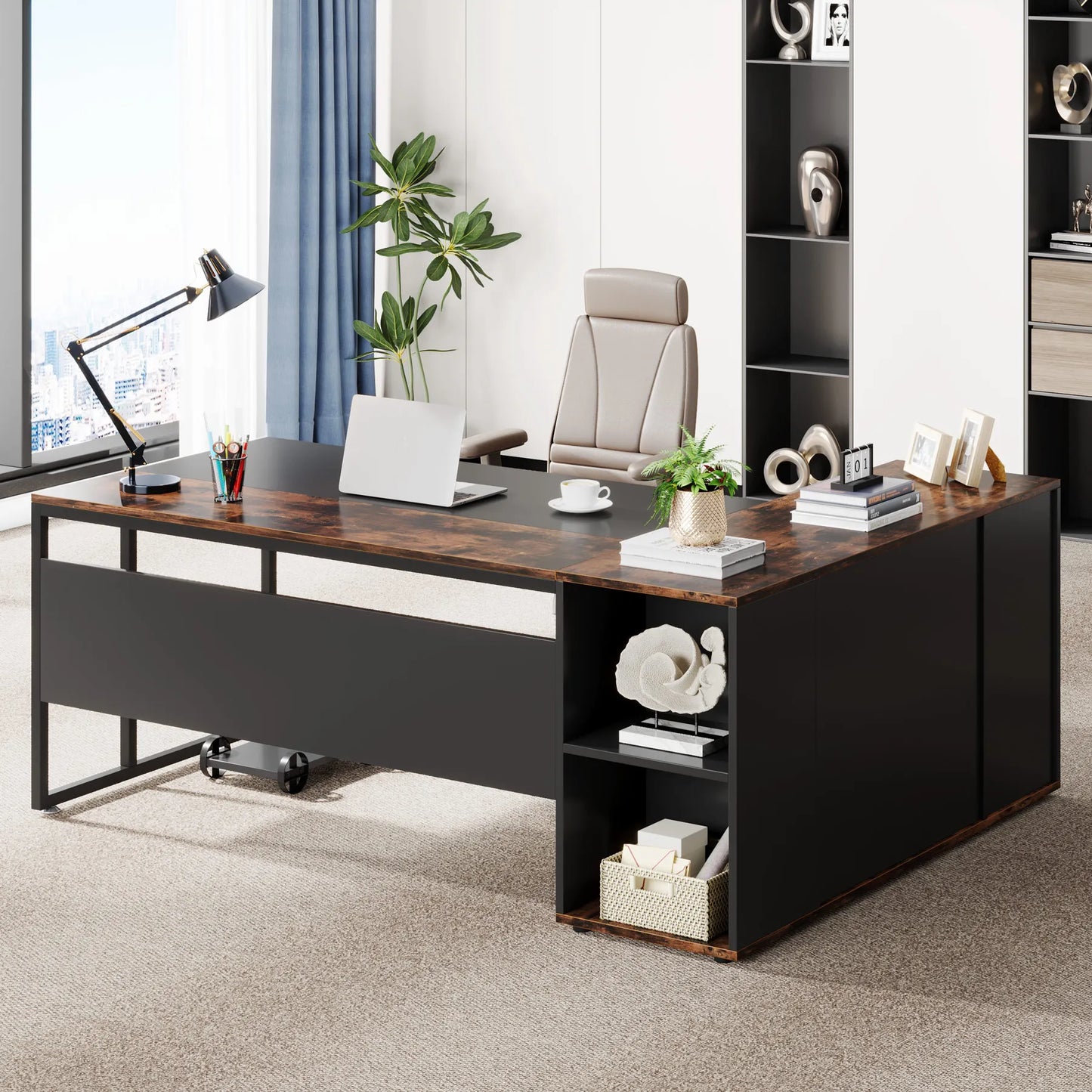 Modern Constructed  L-Shaped Executive Desk