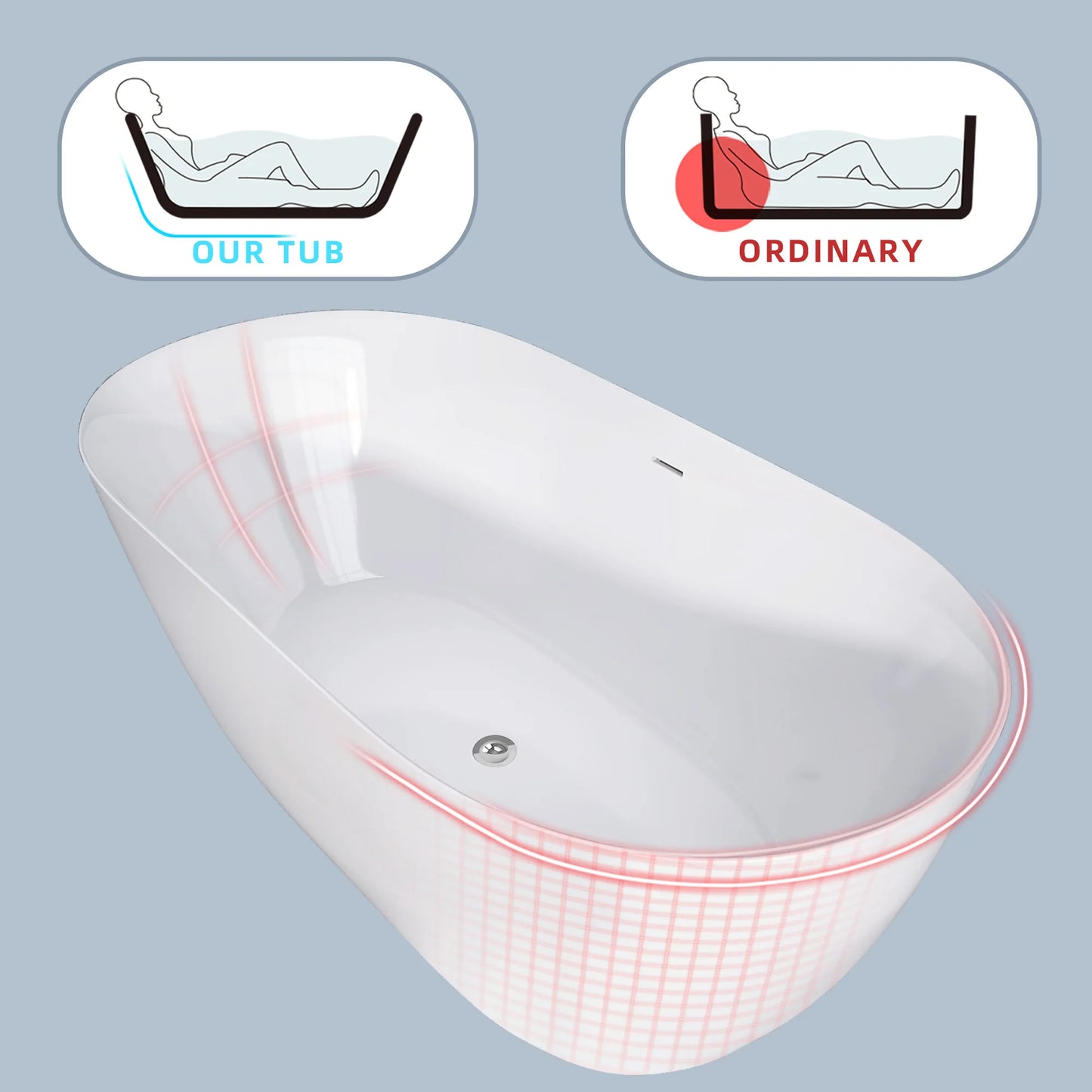 Modern 55" Oval Acrylic Bathtub