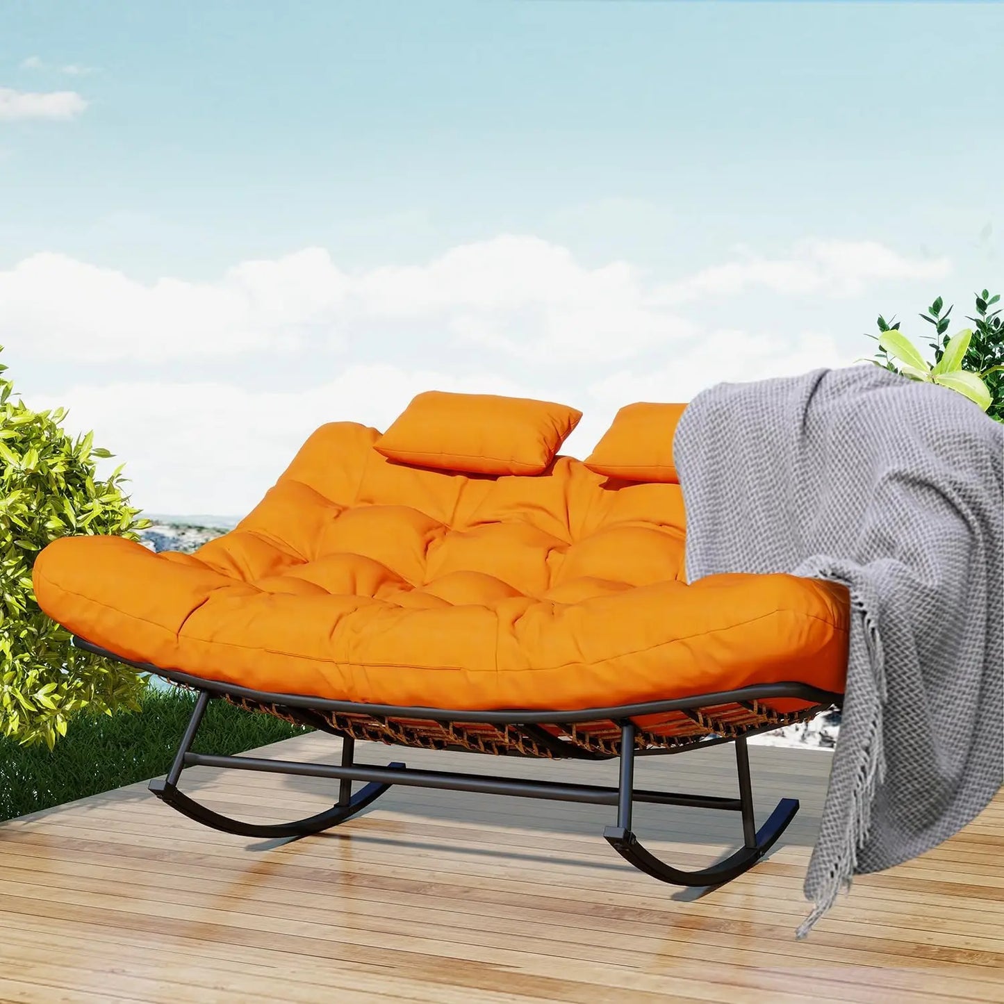 Oversized Loveseat Rocking Papasan Chair with Cushions