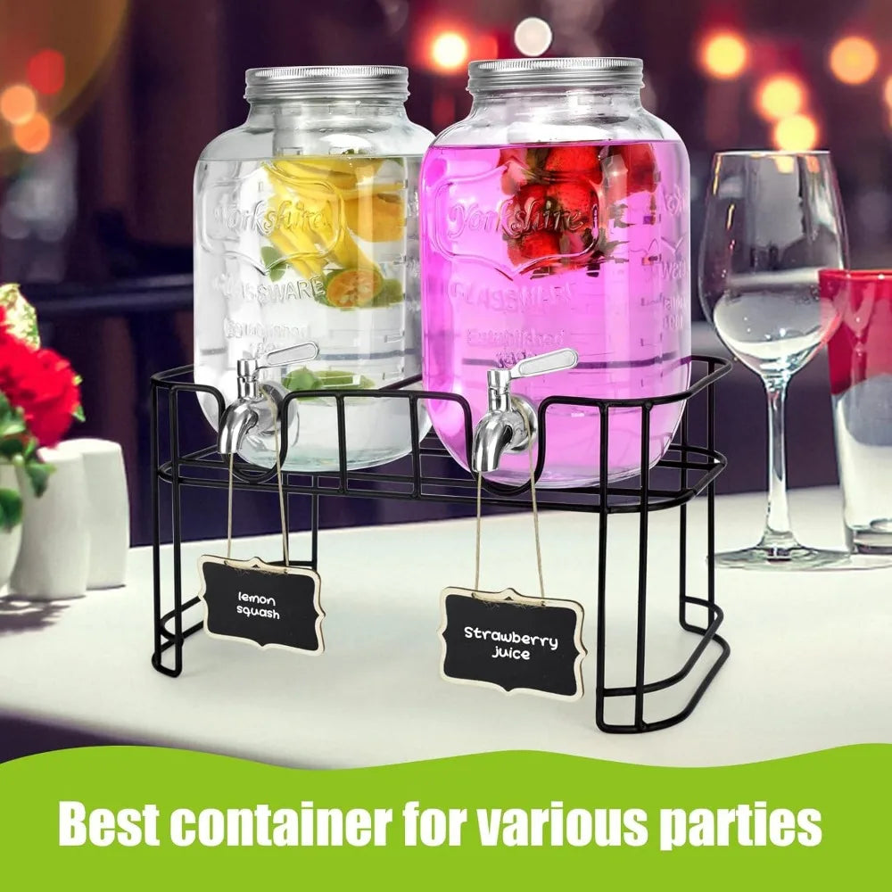 Double 1- Gallon Glass Drink Dispensers with Stand