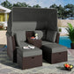Loveseat Daybed Chaise Lounger with Foldable Awning and Cushions