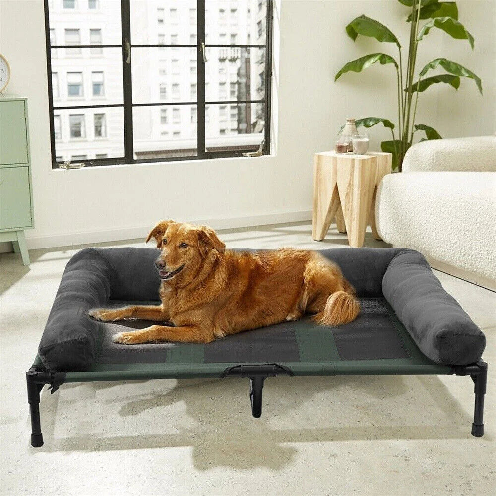 Elevated Dog Bed with Cooling Breathable Mat and Soft Plush Mat