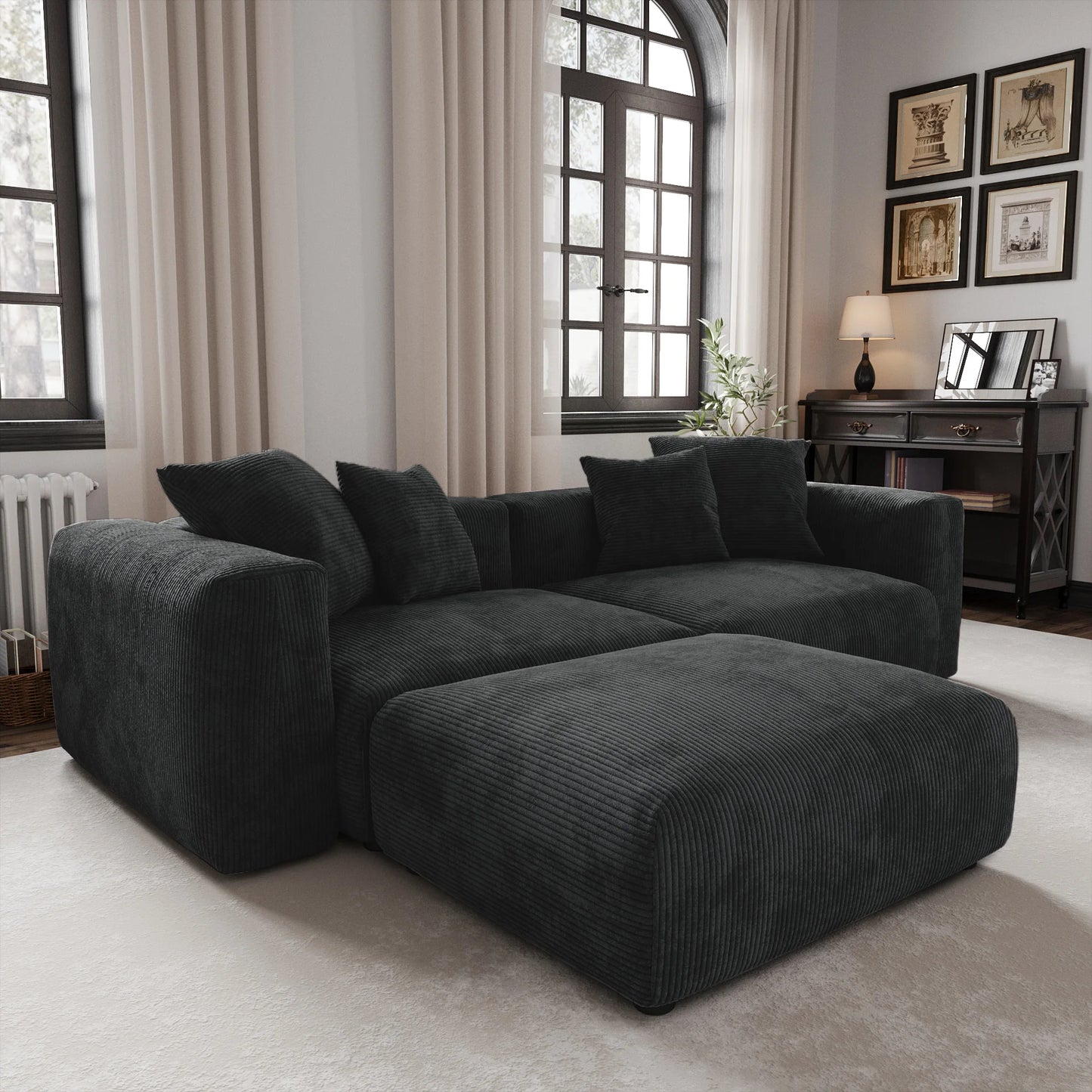 Modern Corduroy Fabric Sectional Couch with Pillow