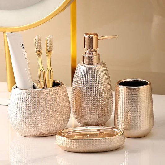 Ceramic Rose Gold Bathroom Accessory Set