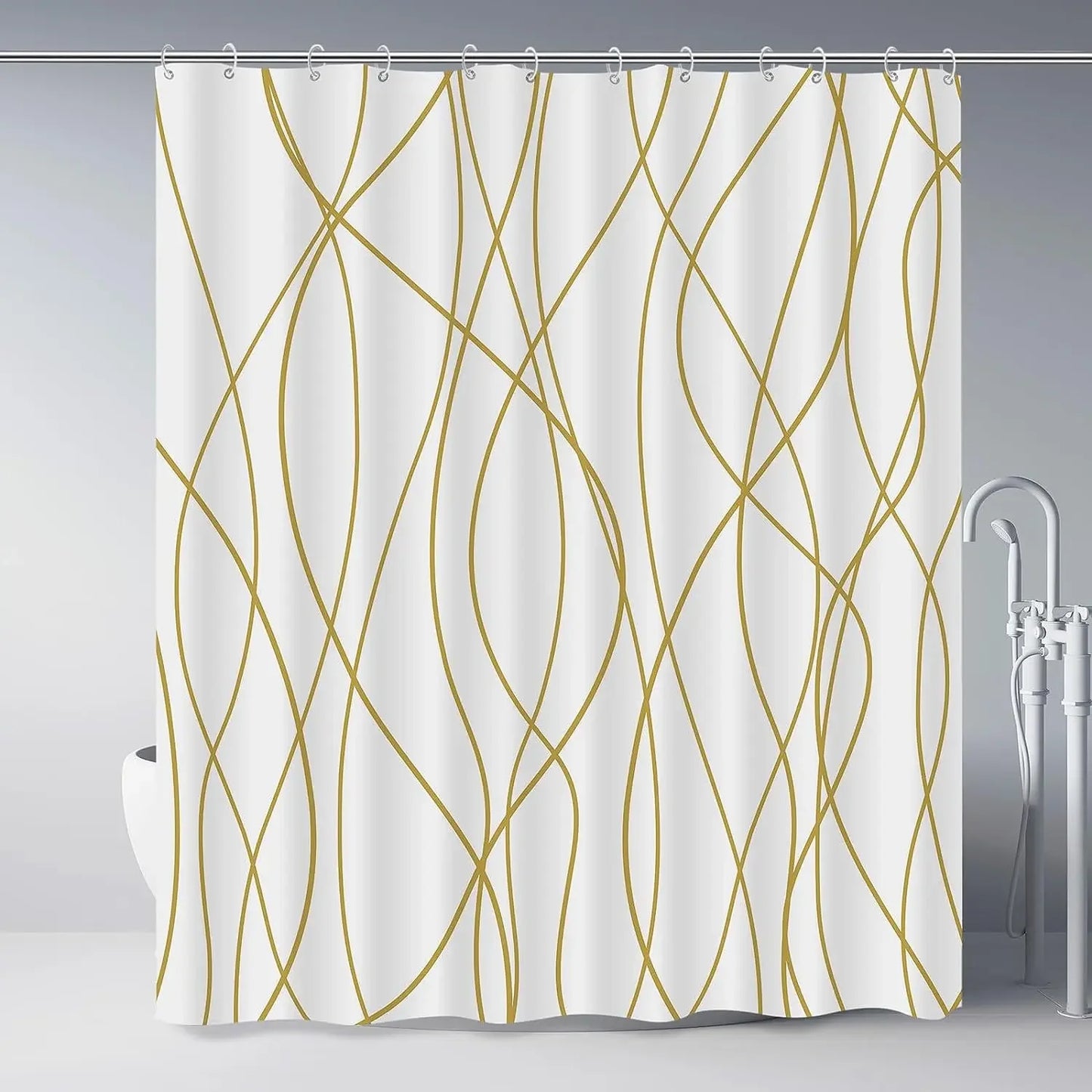 Modern Gradient Stripe Shower Curtain with Hooks